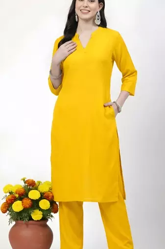 Yellow plain rayon kurta Pant