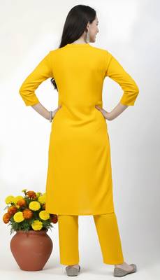 Yellow plain rayon kurta Pant 2