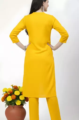 Yellow plain rayon kurta Pant
