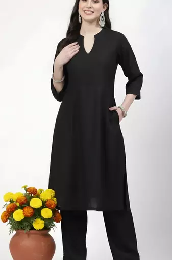 Black plain rayon kurta Pant