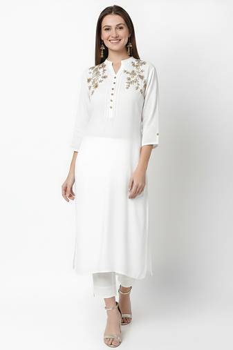 White embroidered rayon kurta Pant