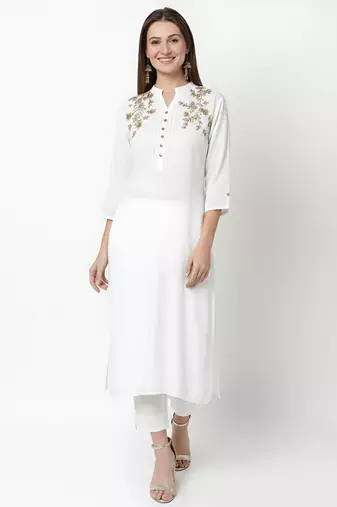White embroidered rayon kurta Pant