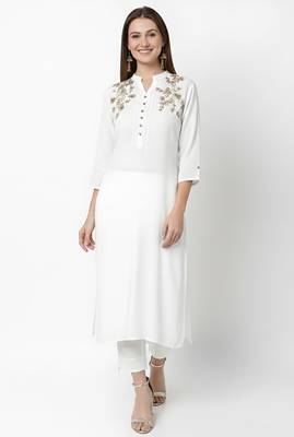 White embroidered rayon kurta Pant 2