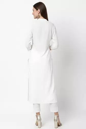 White embroidered rayon kurta Pant