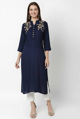 Navy embroidered rayon kurta Pant 3