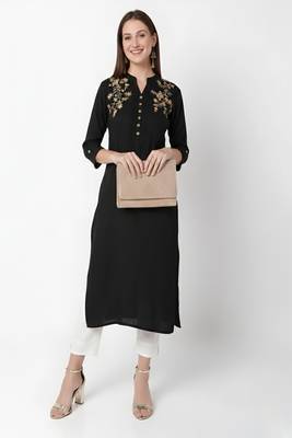 Black embroidered rayon kurta Pant 3
