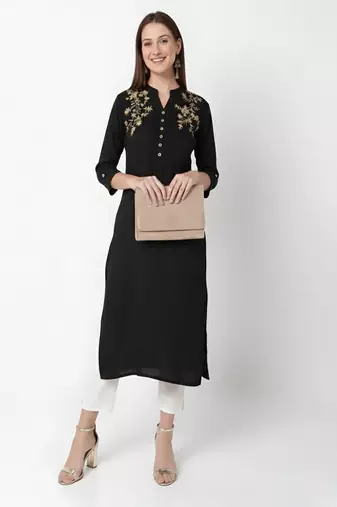 Black embroidered rayon kurta Pant
