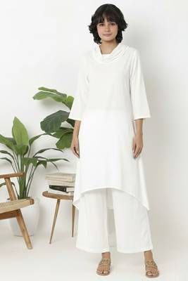 White plain rayon kurta palazzo 3