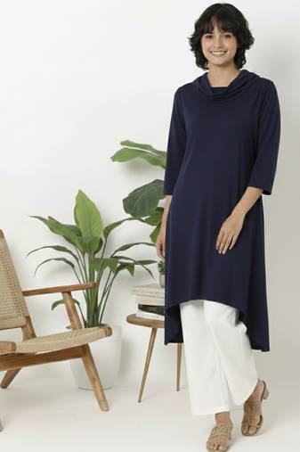 Navy plain rayon kurta palazzo