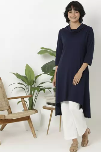 Navy plain rayon kurta palazzo