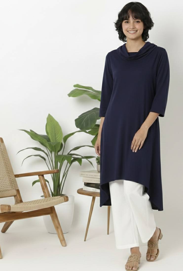 Navy plain rayon kurta palazzo