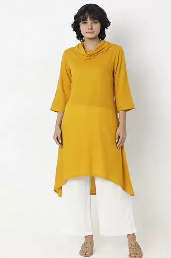 Yellow plain rayon kurta palazzo