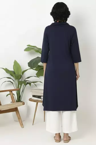 Navy plain rayon kurta palazzo