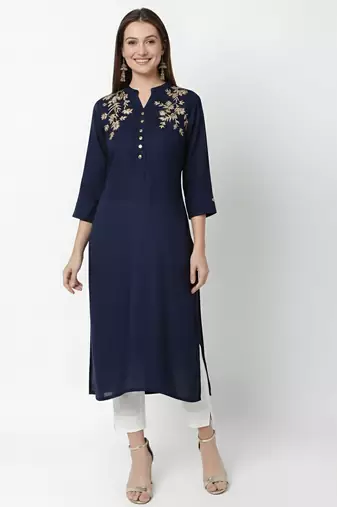 Navy plain rayon kurta palazzo