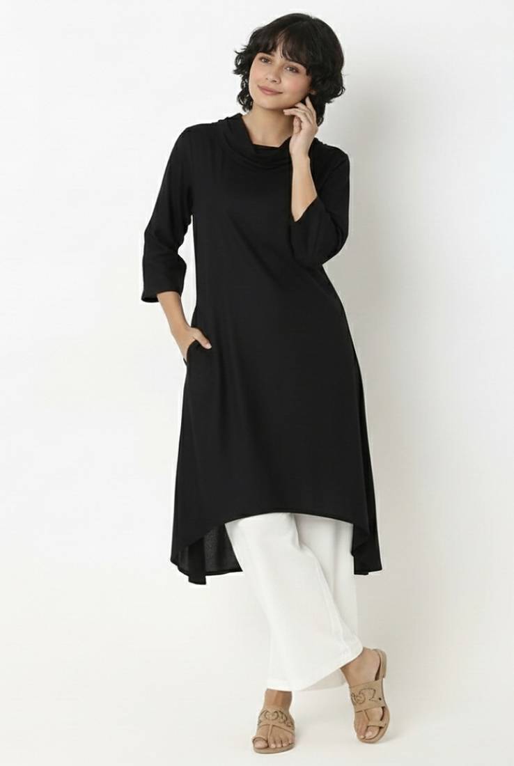 Black plain rayon kurta palazzo