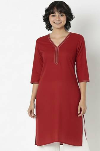 Red embroidered rayon kurta palazzo