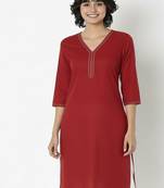 Red embroidered rayon kurta palazzo