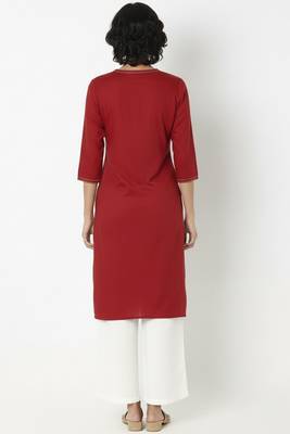 Red embroidered rayon kurta palazzo 2