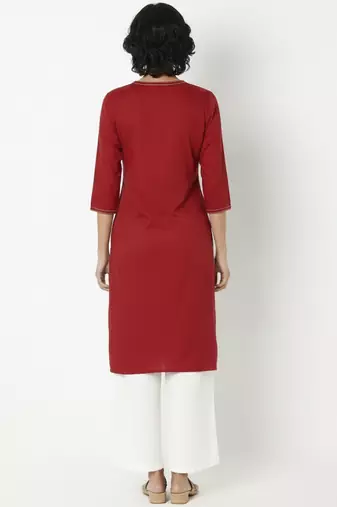 Red embroidered rayon kurta palazzo