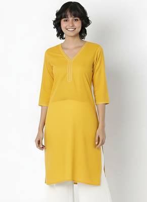 Yellow embroidered rayon kurta palazzo 2