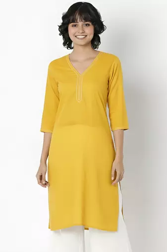 Yellow embroidered rayon kurta palazzo