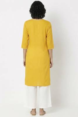 Yellow embroidered rayon kurta palazzo 3