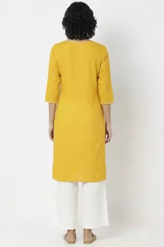 Yellow embroidered rayon kurta palazzo