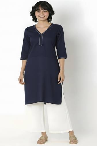 Navy embroidered rayon kurta palazzo