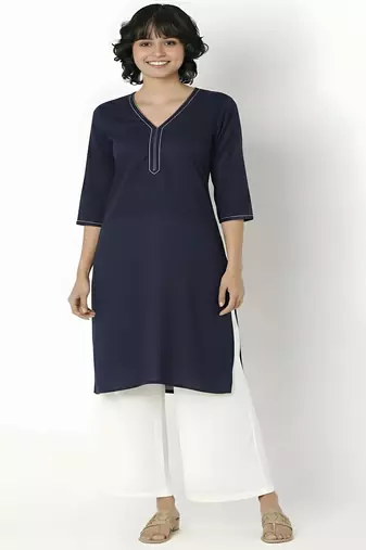 Navy embroidered rayon kurta palazzo