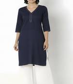 Navy embroidered rayon kurta palazzo