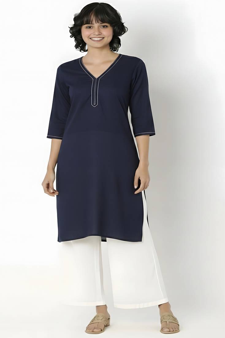 Navy embroidered rayon kurta palazzo