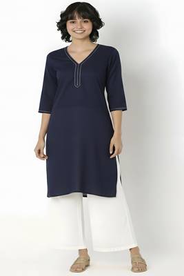 Navy embroidered rayon kurta palazzo 3