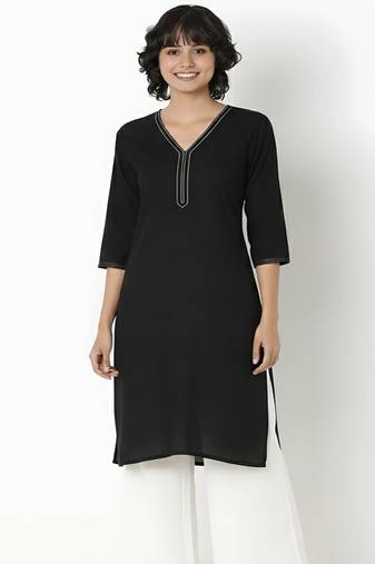 Black embroidered rayon kurta palazzo