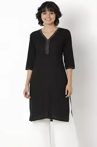 Black embroidered rayon kurta palazzo