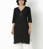 Black embroidered rayon kurta palazzo