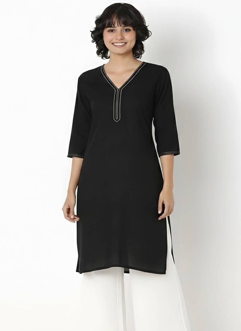 Black embroidered rayon kurta palazzo