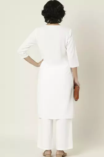 White embroidered rayon kurta palazzo