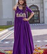 Purple Embroidered Silk Gown With Dupatta