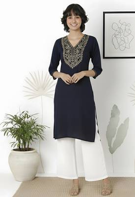 Navy embroidered rayon kurta palazzo 2