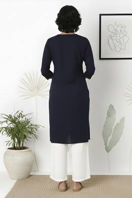 Navy embroidered rayon kurta palazzo 3