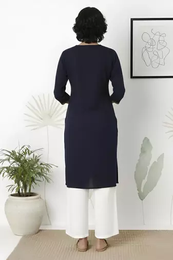 Navy embroidered rayon kurta palazzo