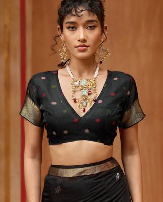 black munga cotton saree with organza woven pallu  party & uniform wear 2