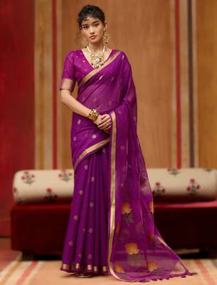 wine munga cotton saree with organza woven pallu  party & uniform wear 1