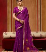 wine munga cotton handloom saree with organza woven pallu     party & uniform wear