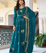 Green Embroidered Georgette Gown With Dupatta