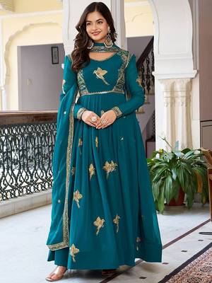 Green Embroidered Georgette Gown With Dupatta 2