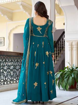 Green Embroidered Georgette Gown With Dupatta 4