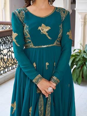 Green Embroidered Georgette Gown With Dupatta 5