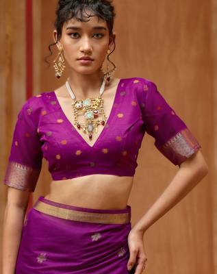 wine munga cotton saree with organza woven pallu  party & uniform wear 3