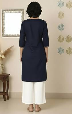 Navy embroidered rayon kurta palazzo 3